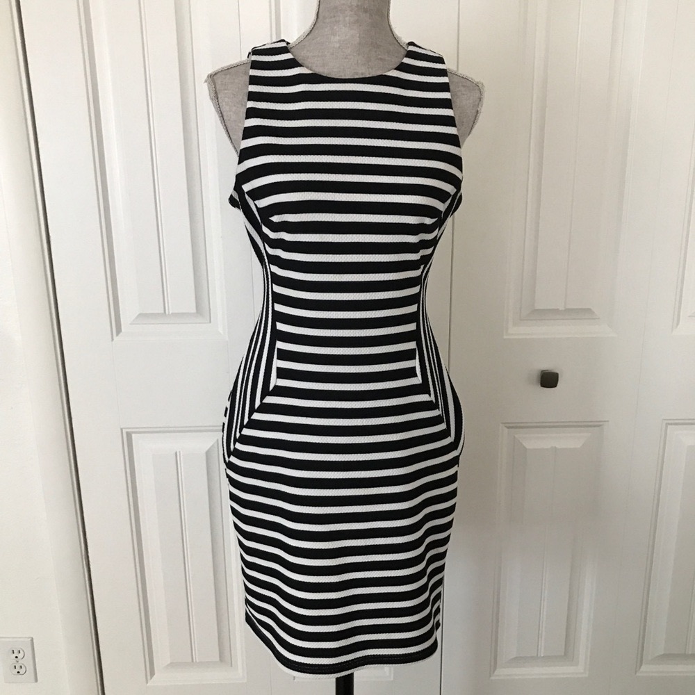 Sharagano🌺 Women’s B & W Striped Textured dress 6 - Picture 3 of 7